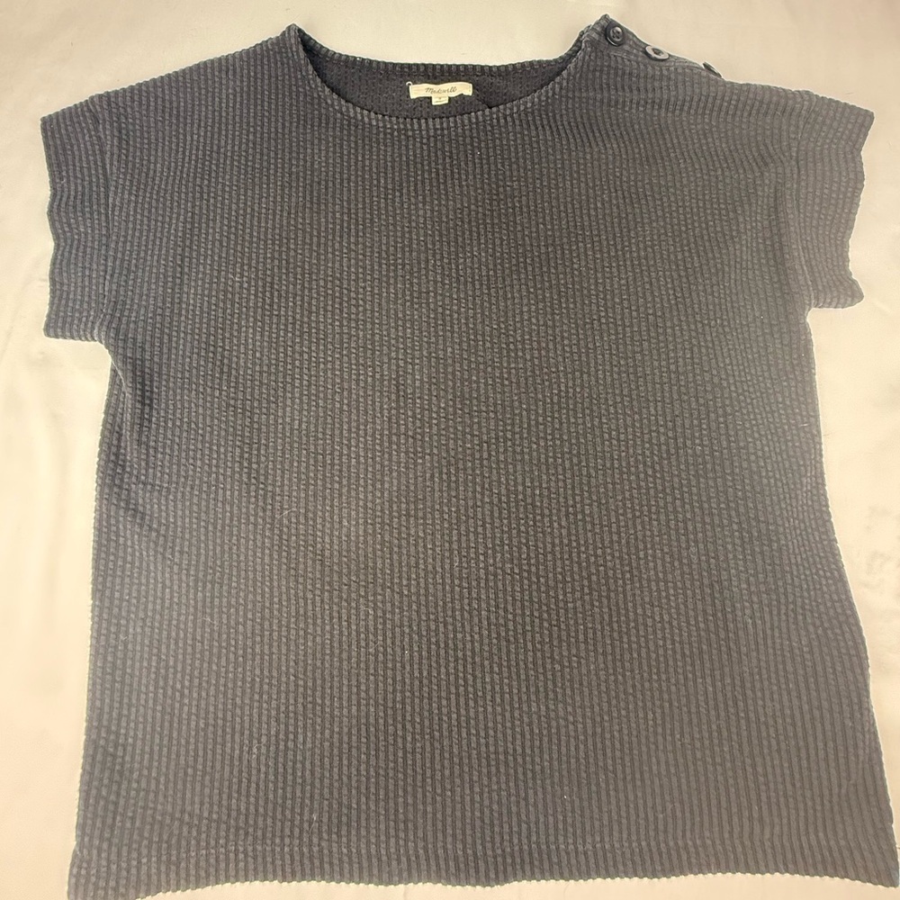 Madewell Ribbed Textured Gray Short Sleeve Top